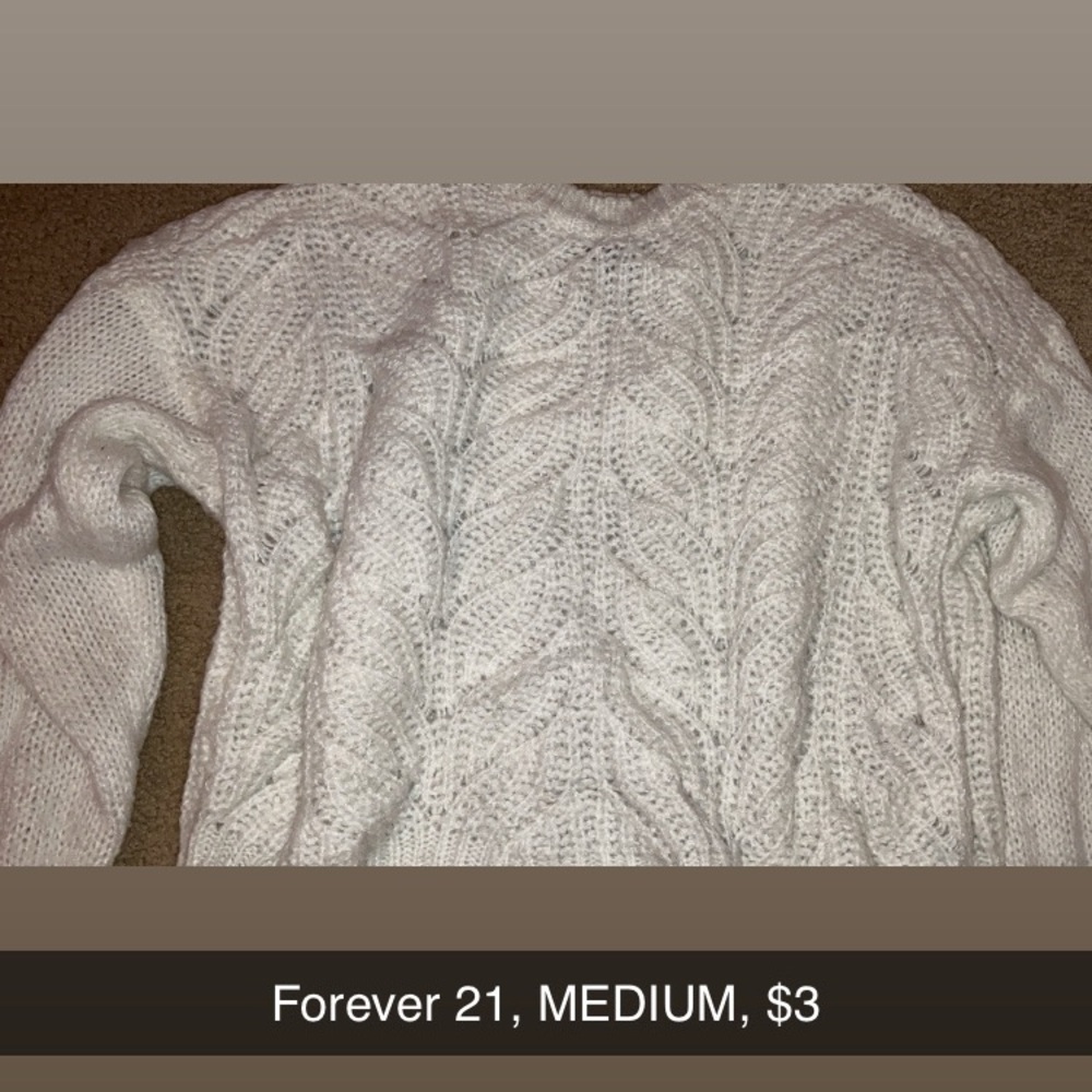 Forever 21 White Textured Crew Neck Sweater